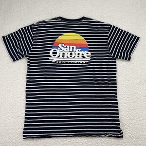 San Onofre Surf Co Company Tee Shirt Men's L Striped Sunset Graphic T-shirt CA